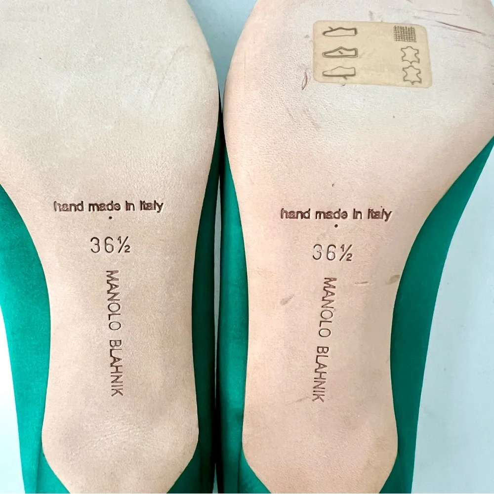 MANOLO BLAHNIK | Emerald Green Satin Jewel Buckle Crystal Pumps Heels US 6 EU 36 - Picture 13 of 15